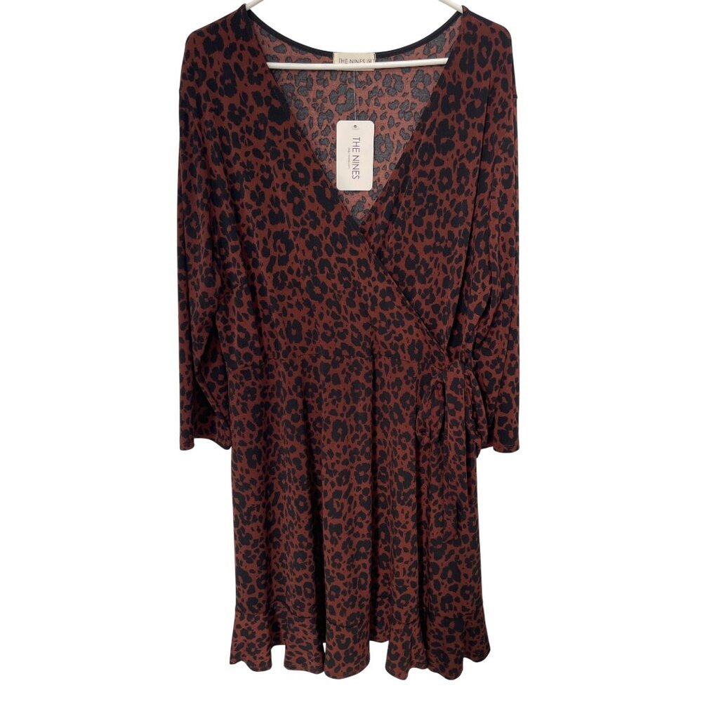 The Nines Wrap Dress Plus Size 3X Animal Print Ruffle Leopard Brown Black NEW